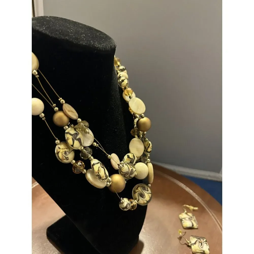 Vintage Chunky Beaded Necklace Statement Costume Signed EL‎ With Earrings